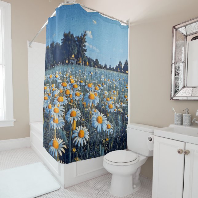 Ein Feld voller blühender Kampomilen Duschvorhang (Beispiel)