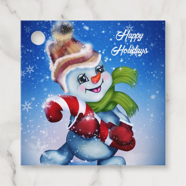 Ein festlicher Schneemann Geschenkanhänger (Vorderseite)