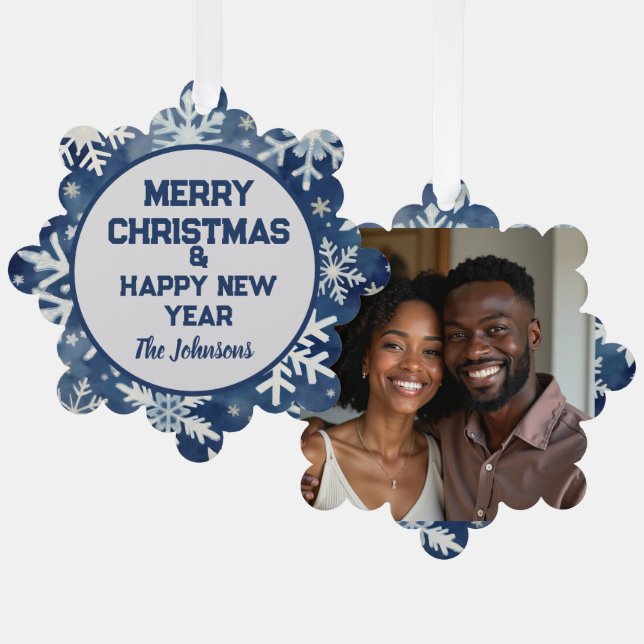 Ein festlicher und Personalisierter Sake: Foto Ornament Karte (Vorderseite/Rückseite)