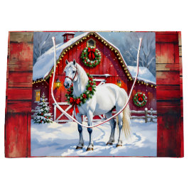 Ein festliches Weiß-Pferd und ein Winterschlaf Wei Große Geschenktüte