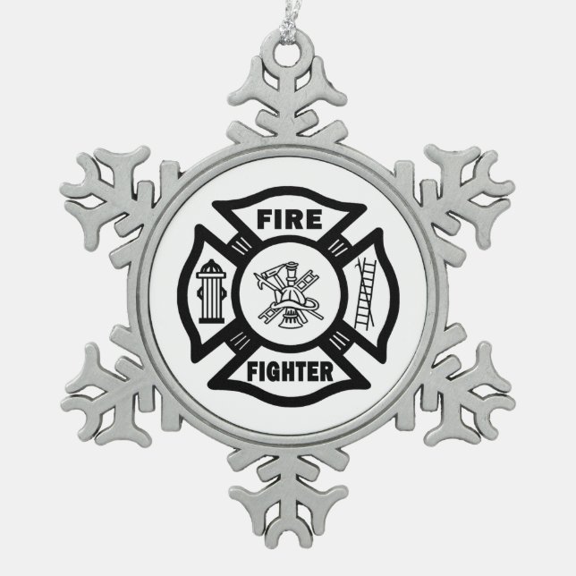 Ein Feuerwehrmann Schneeflocken Zinn-Ornament (Vorderseite)