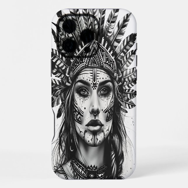 Ein feuriger indischer Krieger mit Federn iPhone Hülle (Rückseite)