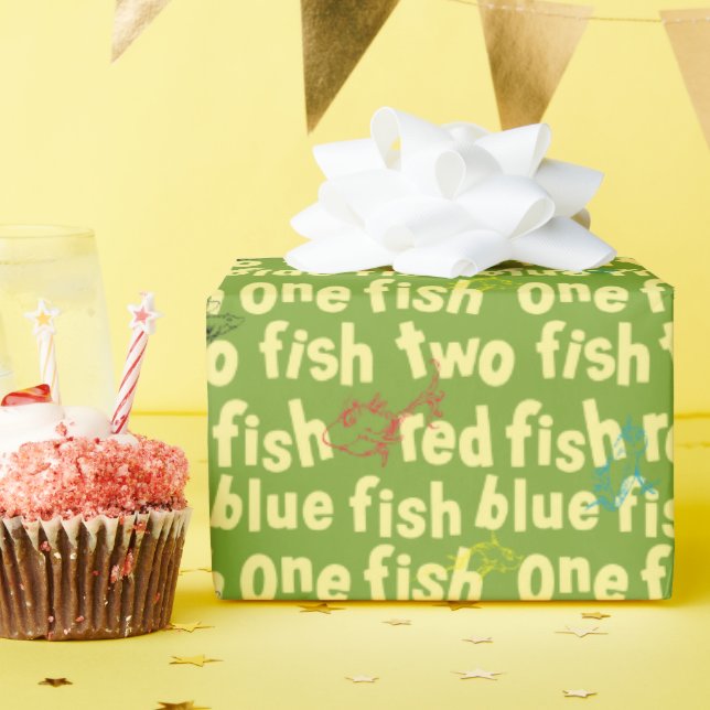 Ein Fisch Zwei Fisch Typografie Muster Geschenkpapier (Geburtstagsparty)