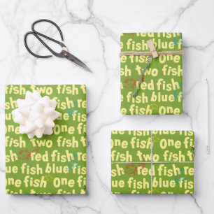 Ein Fisch Zwei Fisch Typografie Muster Geschenkpapier Set
