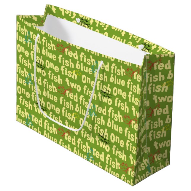 Ein Fisch Zwei Fisch Typografie-Muster Große Geschenktüte (Vorderseite Schrägansicht)