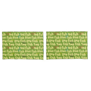 Ein Fisch Zwei Fisch Typografie Muster Kissenbezug