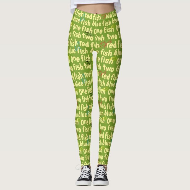 Ein Fisch Zwei Fisch Typografie-Muster Leggings (Vorderseite)