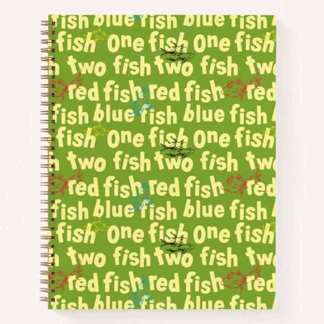 Ein Fisch Zwei Fisch Typografie Muster Notizbuch (Vorderseite)