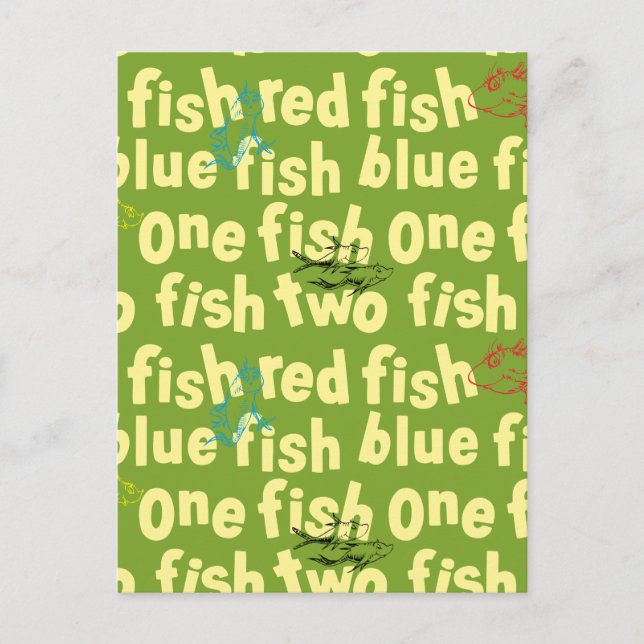 Ein Fisch Zwei Fisch Typografie-Muster Postkarte (Vorderseite)