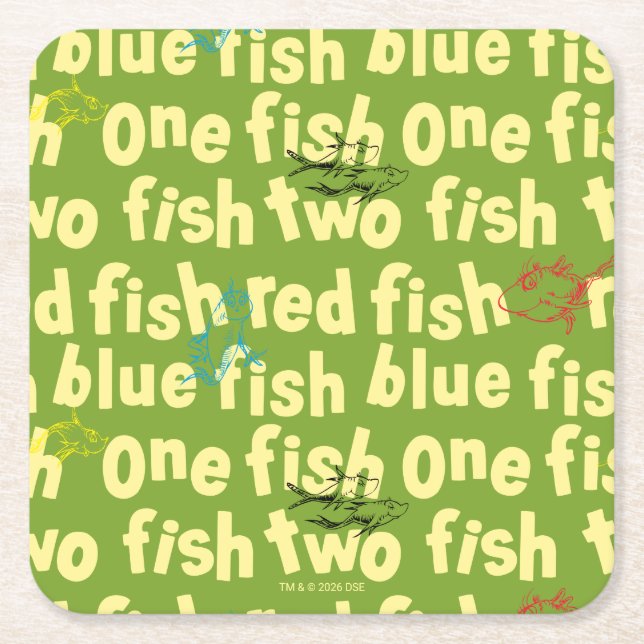 Ein Fisch Zwei Fisch Typografie Muster Rechteckiger Pappuntersetzer (Vorderseite)