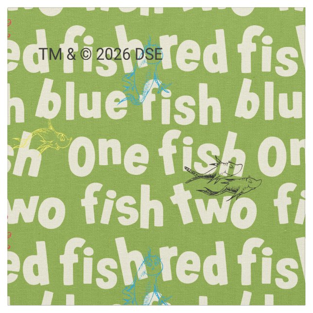 Ein Fisch Zwei Fisch Typografie Muster Stoff (Nahaufnahme)