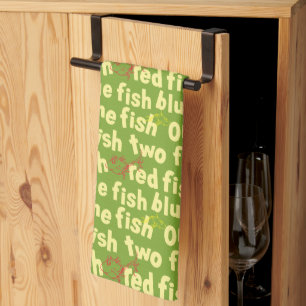 Ein Fisch Zwei Fische Typografie Muster Geschirrtuch