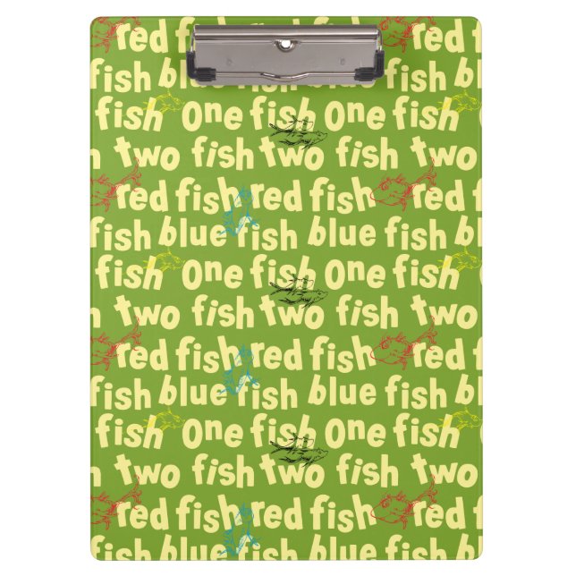 Ein Fisch Zwei Fische Typografie Muster Klemmbrett (Vorderseite)