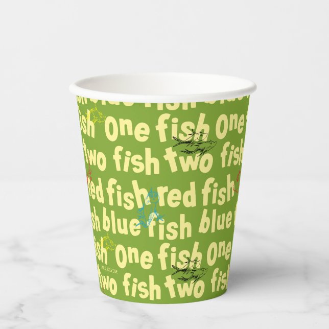 Ein Fisch Zwei Fische Typografie Muster Pappbecher (Vorderseite)