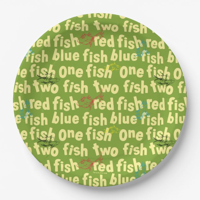 Ein Fisch Zwei Fische Typografie Muster Pappteller (Vorderseite)