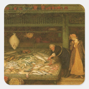 Ein Fischhändlergeschäft von Frederick Walker Quadratischer Aufkleber