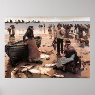 Ein Fischverkauf an einem Cornish Beach 1885 Poster