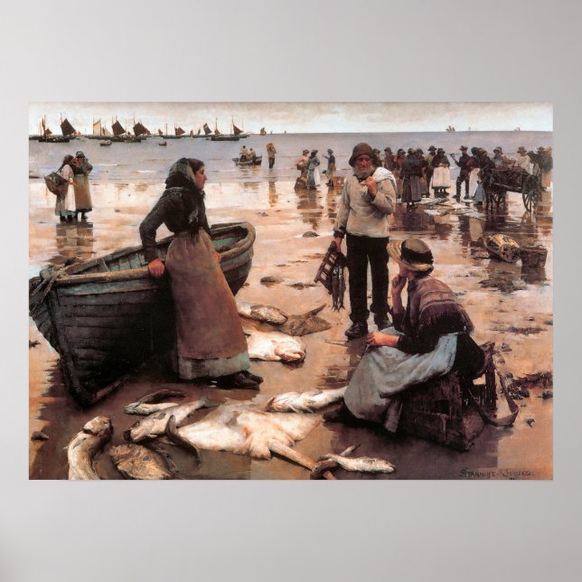 Ein Fischverkauf an einem Cornish Beach 1885 Poster (Vorne)