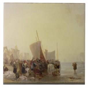 Ein Fishmarket nahe Boulogne, c.1824 (Öl auf Fliese