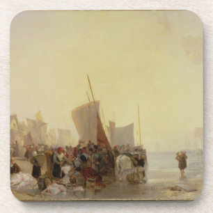 Ein Fishmarket nahe Boulogne, c.1824 (Öl auf Untersetzer