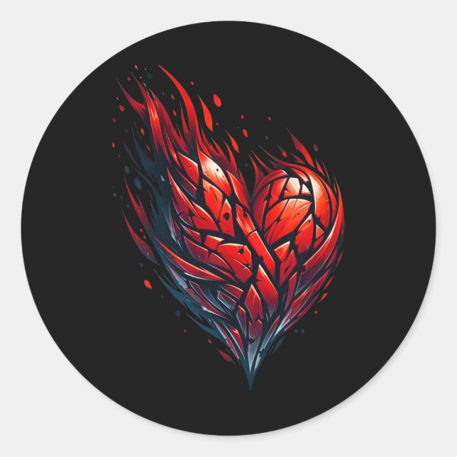 Ein flammendes Valentiner Rotes Herz am Feuer Runder Aufkleber (Vorderseite)