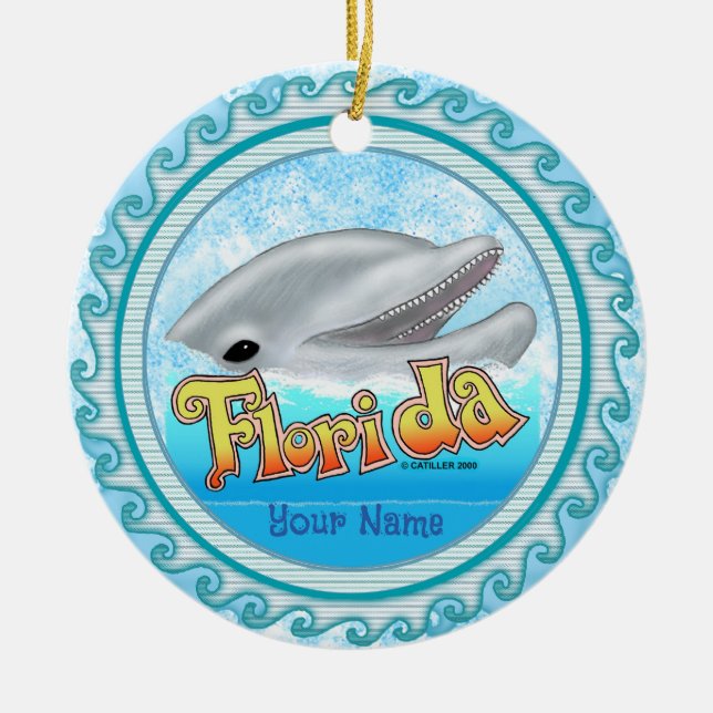 Ein Florida-Delfin Keramik Ornament (Vorne)