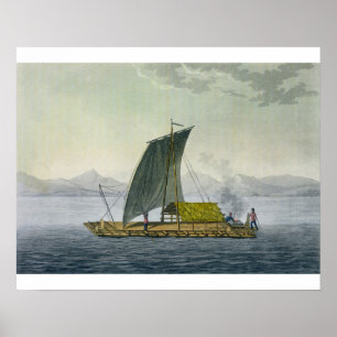 Ein Floss, das den Hafen von Guayaquil, Ecuador, Poster