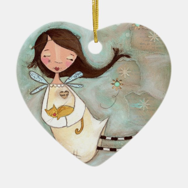 Ein Flügel und ein Schnurren Keramik Ornament (Vorne)