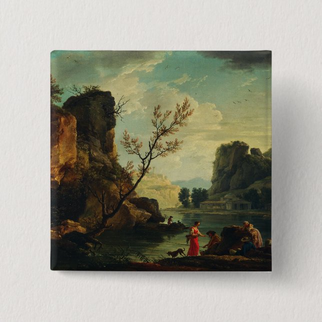 Ein Fluss mit Fischern von Joseph Vernet Button (Vorderseite)