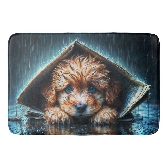 Ein flüssiger, nasser Welpe, der Wärme und Komfort Badematte (Vorderseite)