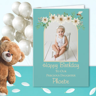 Ein-Foto-Aquarell-Gänseblümchen-Tochter-Geburtstag Karte