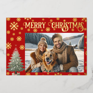 Ein Foto frohe Weihnachtsfamilie Gold Folien Feiertagskarte