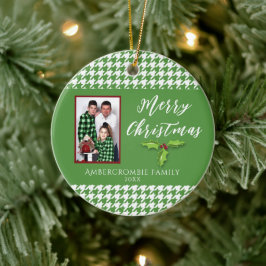 Ein Foto Holiday Green und White Hahnentrittmuster Keramik Ornament