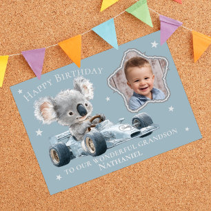 Ein Foto Koala in einem Rennwagen Geburtstagskarte Karte