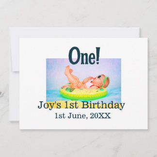 Ein Foto zum ersten Geburtstag mit modernen Namen Einladung