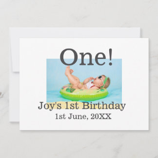 Ein Foto zum ersten Geburtstag mit modernen Namen Einladung