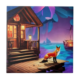 Ein Fox sitzend vor der Kabine-47567 Fliese