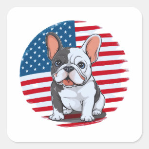 Ein französischer Bulldogge mit amerikanischer Fla Quadratischer Aufkleber