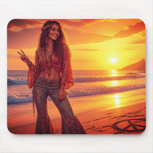Ein freier Geist am Strand mit Schlaghosen Mousepad (Vorne)