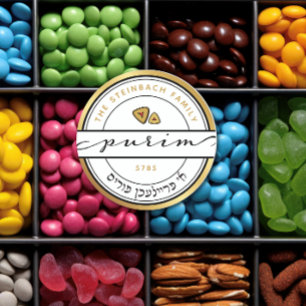 Ein Freilichenpurim-Script-Sticker mit Gold Runder Aufkleber