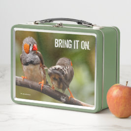 Ein freudliches Paar Zebra Finch Songbirds Metall Brotdose