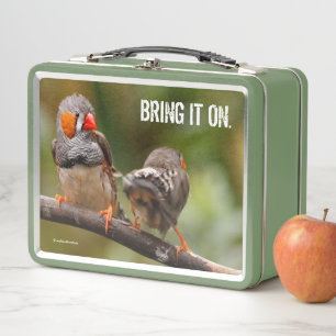 Ein freudliches Paar Zebra Finch Songbirds Metall Brotdose