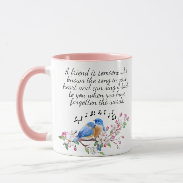 Ein Freund zitiert rosa und blaue Flora Freundscha Tasse (Links)