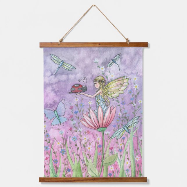 Ein freundliches Encounter Fairy and Butterfly Art Wandteppich Mit Holzrahmen (Vorderseite)