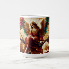 Ein friedlicher Engel sitzt auf einem Ast in einer Kaffeetasse