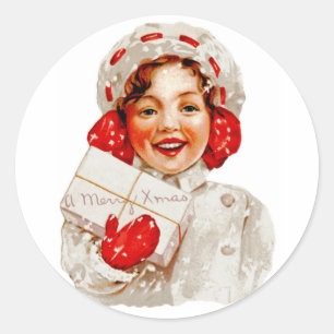 Ein frohe Weihnacht-Mädchen Runder Aufkleber