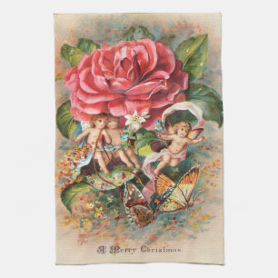 Ein Frohe Weihnachten-Vintage-Postkarte aus der vi Geschirrtuch