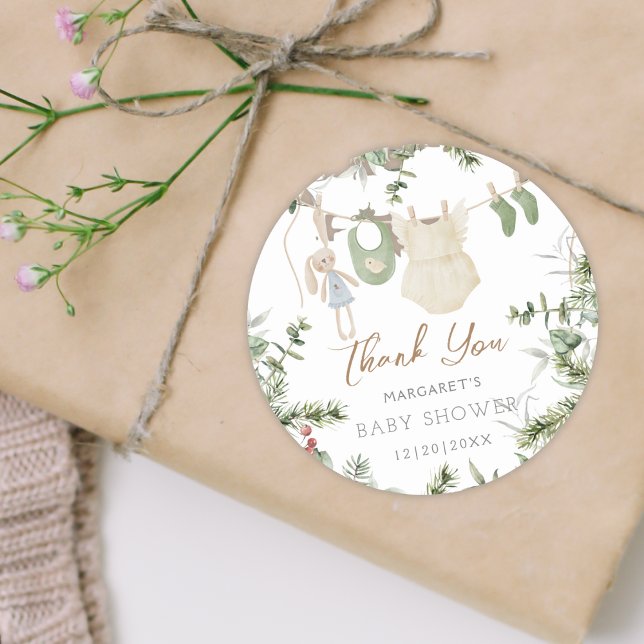 Ein froher Klein | Boho Girl Winter Baby Shower Runder Aufkleber (Von Creator hochgeladen)