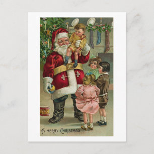 Ein froher Weihnachtsmann und Kinder Feiertagspostkarte