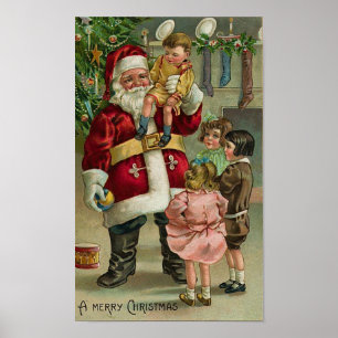 Ein froher Weihnachtsmann und Kinder Poster